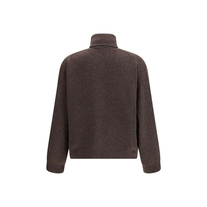 Brunello Cucinelli Brown Cashmere Turtleneck with relaxed fit and elegant nickel-free monile embroidery, showcasing timeless style.