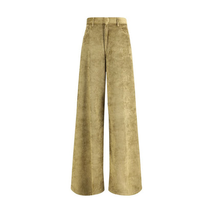Petar Petrov Gold Cotton Casual Pants in wide-leg corduroy with zipper and five-pocket design, ideal for modern elegance.