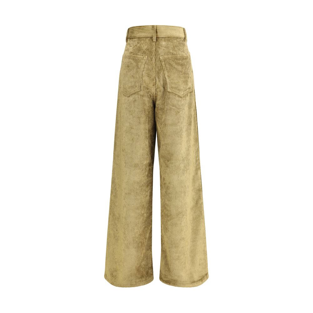 Petar Petrov Gold Cotton Casual Pants in corduroy fabric, wide leg design for elegant silhouette, back view.