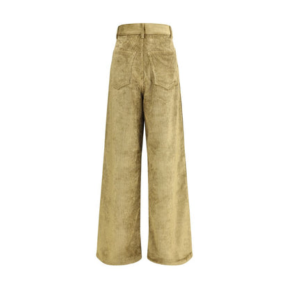 Petar Petrov Gold Cotton Casual Pants in corduroy fabric, wide leg design for elegant silhouette, back view.
