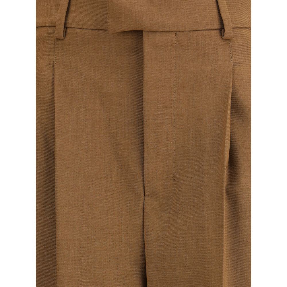 Close-up of Ami Paris Brown Wool Casual Pants showing high waist and pleats.