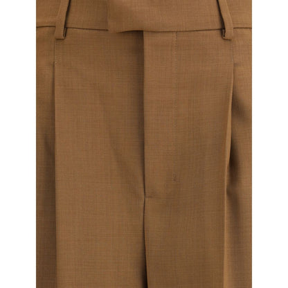 Close-up of Ami Paris Brown Wool Casual Pants showing high waist and pleats.