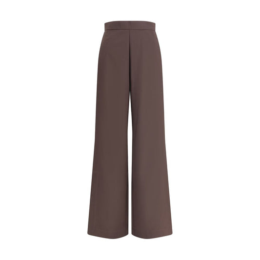 Di Stavnitser Brown Fleece Wool Casual Pants with side zipper and wide leg design for fluid movement and contemporary style.