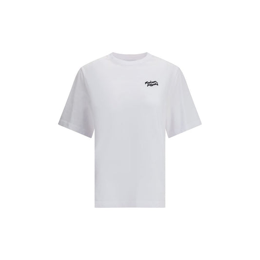 Maison Kitsuné White Cotton T-Shirt with logo embroidery on front, ribbed crew neck, 100% cotton, regular fit, AW25 season fashion.