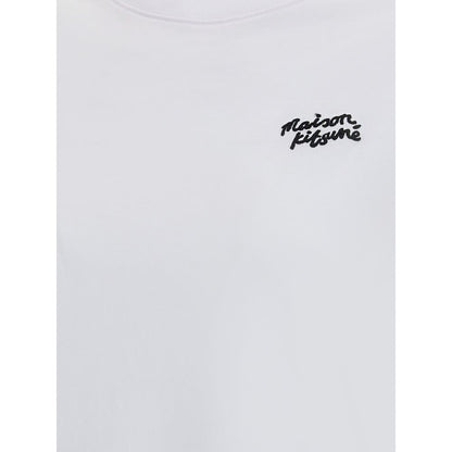Maison Kitsuné White Cotton T-Shirt with embroidered logo and ribbed crew neck, AW25 season, regular fit, made of 100% cotton.