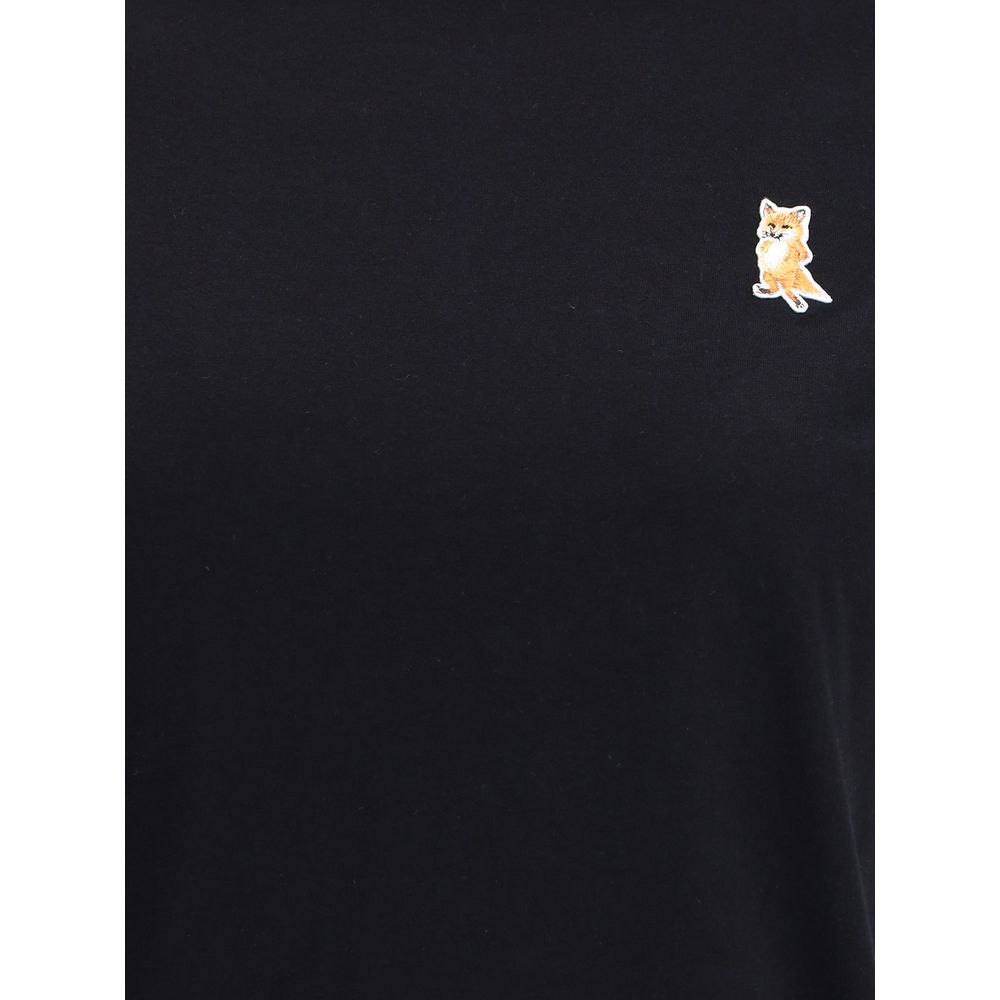 Maison Kitsuné Black Cotton T-Shirt with fox patch, AW25 collection, ribbed crew neck, 100% cotton, regular fit, casual style.