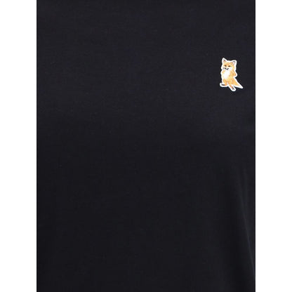 Maison Kitsuné Black Cotton T-Shirt with fox patch, AW25 collection, ribbed crew neck, 100% cotton, regular fit, casual style.