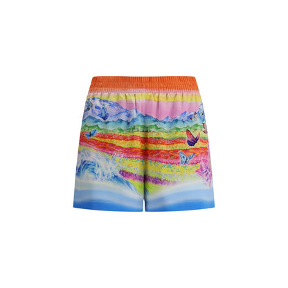 Casablanca Multicolor Silk Bermuda Shorts with landscape print and butterfly pattern, 100% silk, regular fit, AW25 collection.