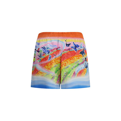 Casablanca Multicolor Silk Bermuda Shorts with butterfly and landscape print, 100% silk, AW25 season, regular fit, summer fashion.