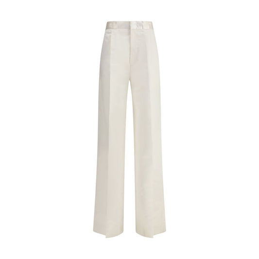 SA SU PHI Cream Silk Pants with front zipper, hook-and-eye closure, and welt pockets in a palazzo style for AW25 season.