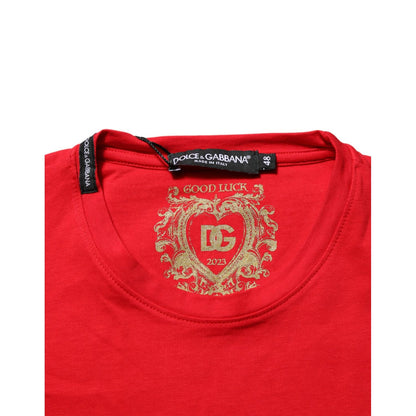 Dolce & Gabbana Red Goodluck 2023 Cotton Crew Neck T-shirt