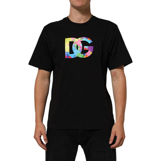 Dolce & Gabbana Black Logo Print Cotton Crew Neck T-shirt