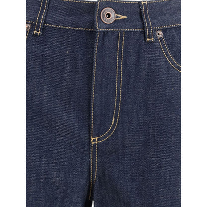 Alexander McQueen Blue Cotton Straight-Leg Jeans, dark blue denim with contrast stitching and button closure for AW25 season.