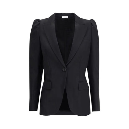 Alexander McQueen Black Wool Coat, single-breasted with traditional lapels and flap pockets, perfect for modern refined outfits.