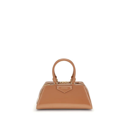 Givenchy Brown Calf Leather Bos Taurus Handbag with structured design and embossed logo, featuring articulated handles and D-rings.