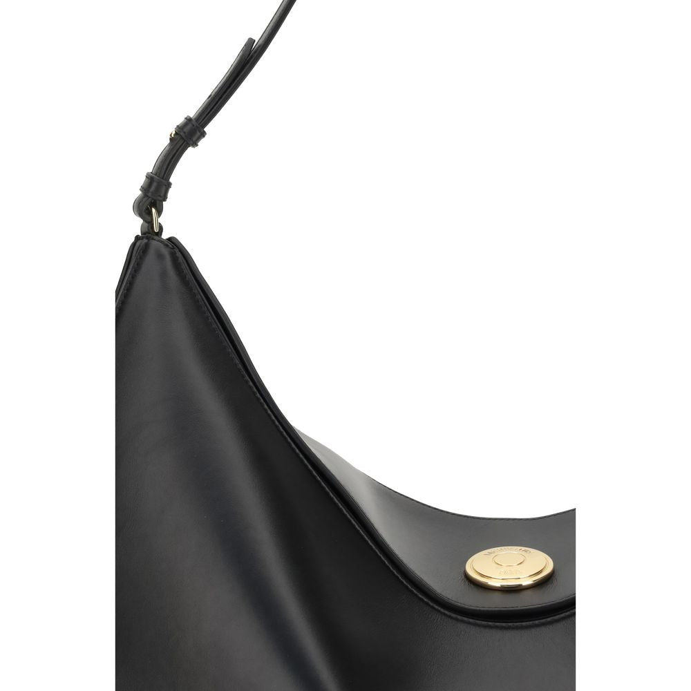 Jacquemus Black Calf Leather Bos Taurus Shoulder Bag with engraved snap button.