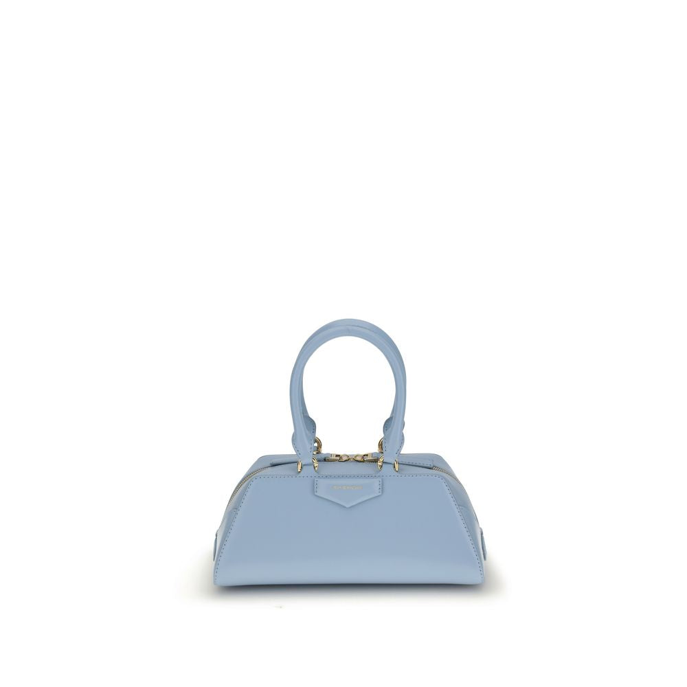 Givenchy Light Blue Calf Leather Bos Taurus Handbag with gold details and embossed appliqué.