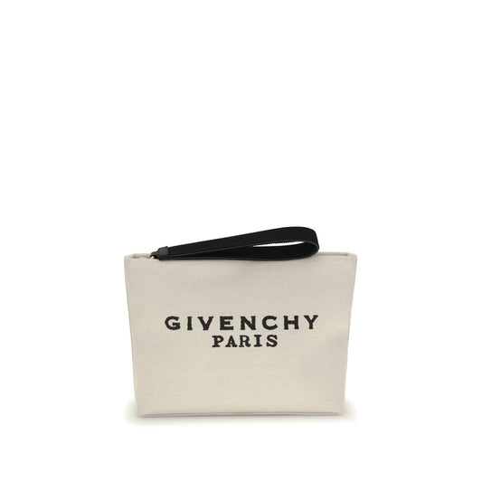 Givenchy Beige Cotton Accessories - Canvas Pochette with black grosgrain strap and GIVENCHY Paris logo, perfect for style and functionality.