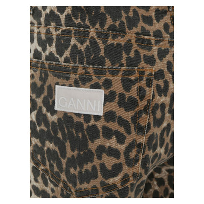 Ganni Multicolor Cotton Casual Pants with animal print, embossed monogram patch on back pocket, featuring tone-on-tone design for fall fashion.