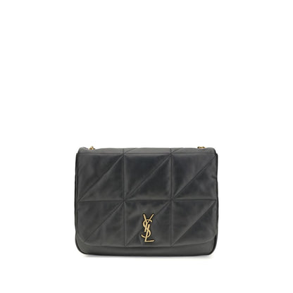 Saint Laurent Black Lamb Ovis Aries Aries Shoulder Bag with embossed YSL logo and chain strap, elegant design.