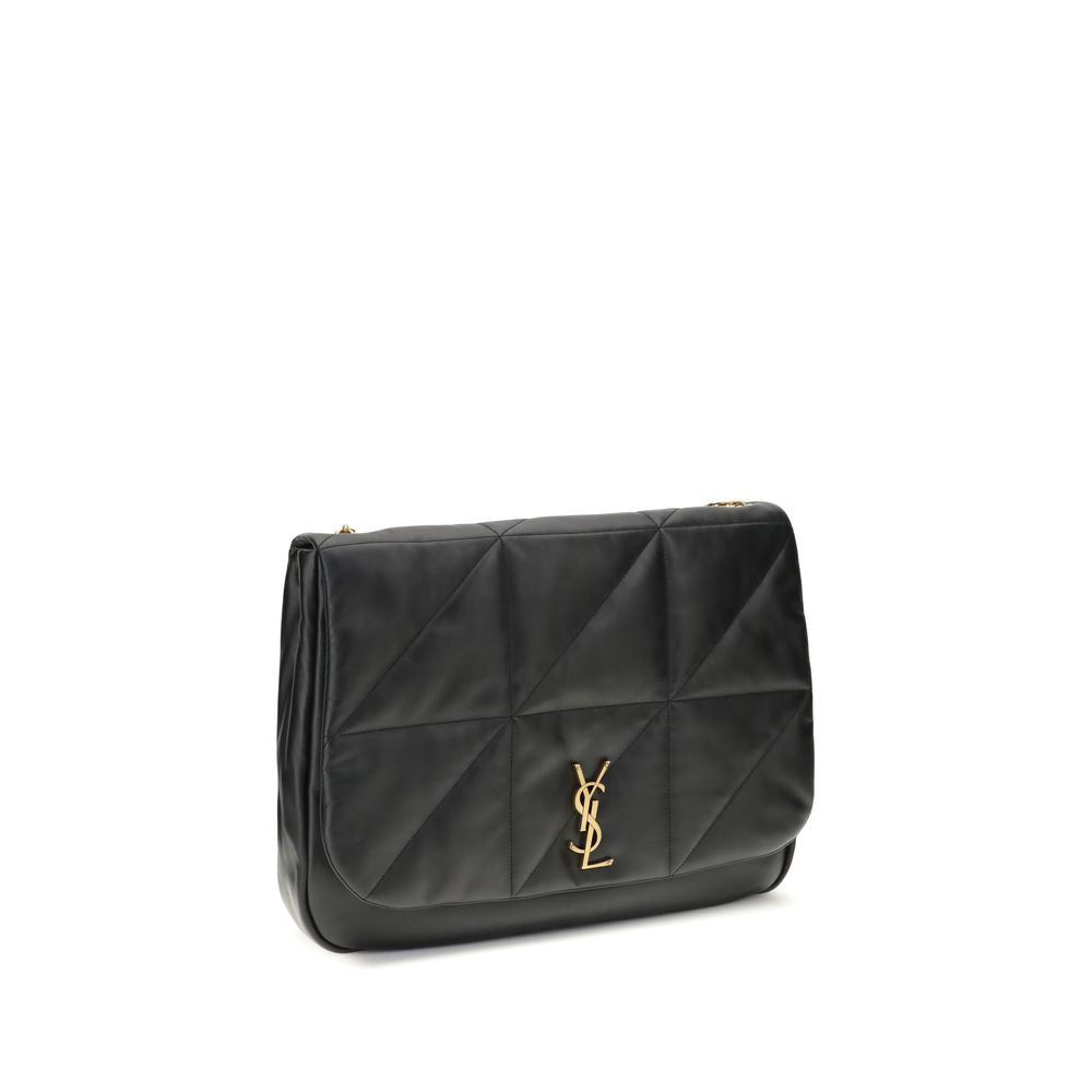 Saint Laurent Black Lamb Ovis Aries Aries Shoulder Bag with YSL logo and chain strap on display.