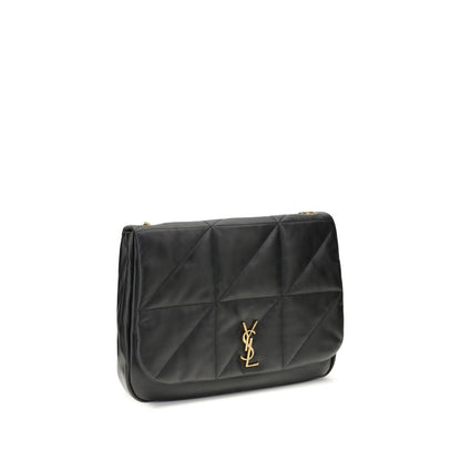 Saint Laurent Black Lamb Ovis Aries Aries Shoulder Bag with YSL logo and chain strap on display.