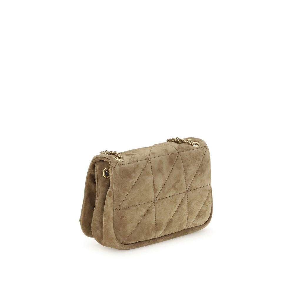 Saint Laurent Beige Calf Leather Bos Taurus Shoulder Bag with quilted design and chain strap.