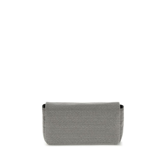 Brunello Cucinelli Gray Leather Shoulder Bag with magnetic flap closure and adjustable strap for versatile fit and everyday essentials storage.