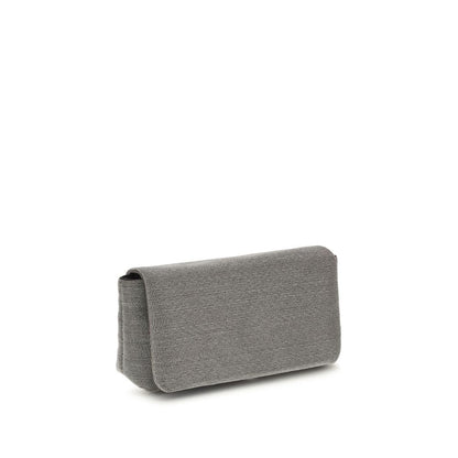 Brunello Cucinelli Gray Leather Shoulder Bag with magnetic flap closure and adjustable strap, showcasing elegant design and craftsmanship.