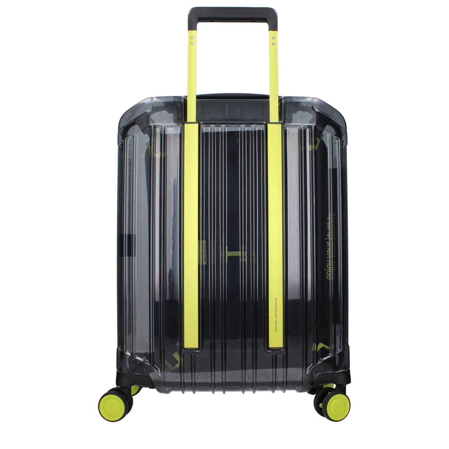 Piquadro Gray Polycarbonate Luggage And Travel with yellow accents, featuring USB output, TSA lock, and vintage effect design.