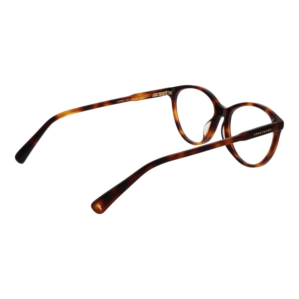 Longchamp Brown Women Glasses Frame in acetate, full-rim style with demo lenses, cat eye shape, and spring hinge, size 53-15-140.