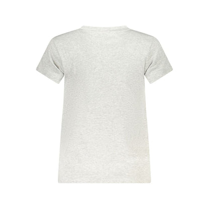 Pepe Jeans Gray Cotton Women T-Shirt with short sleeves, crew neck, and logo embroidery, rear view.