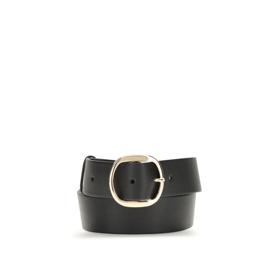 Gabriela Hearst Black Leather Regular Belt with metal buckle and slim design, perfect accessory for minimalist style, crafted from 100% leather.