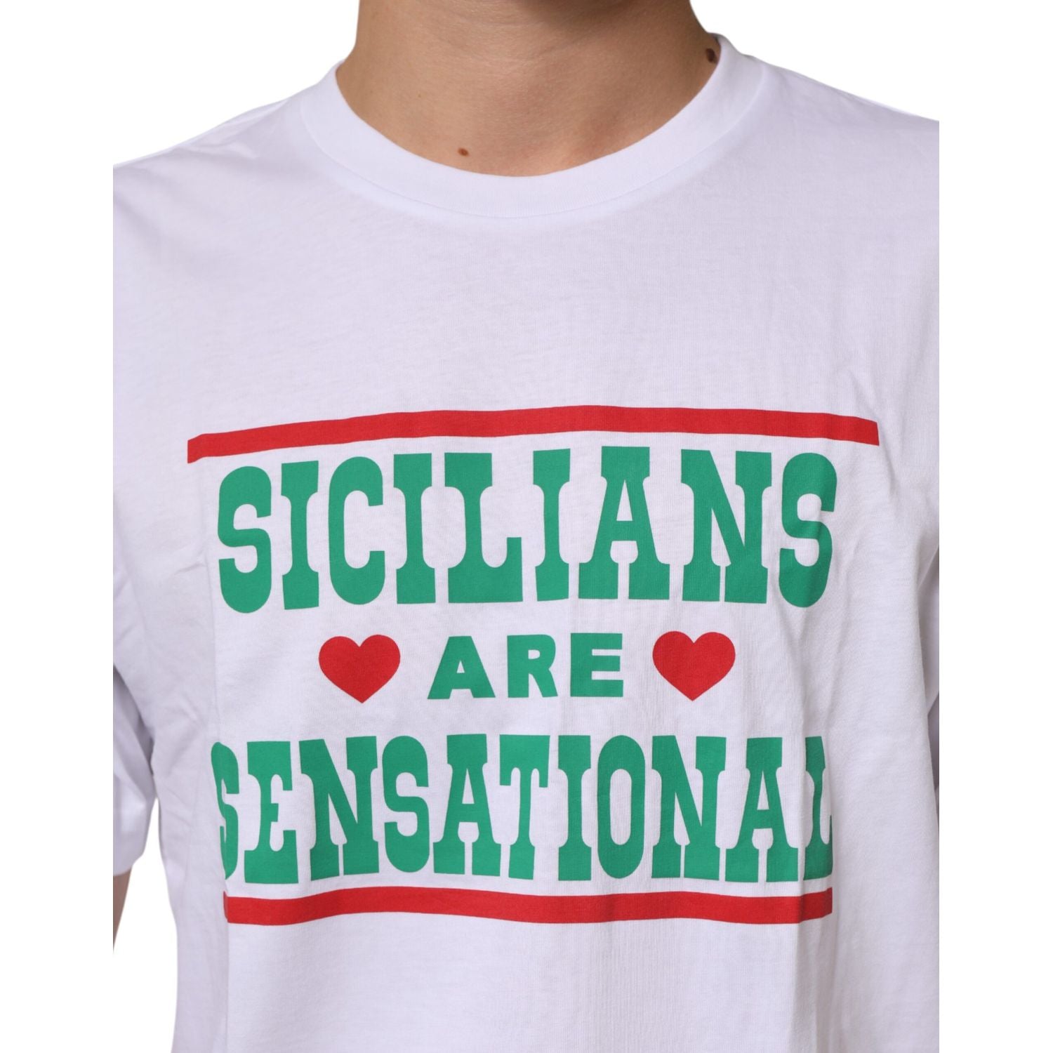 Dolce & Gabbana White Graphic Print Cotton Crew Neck T-shirt