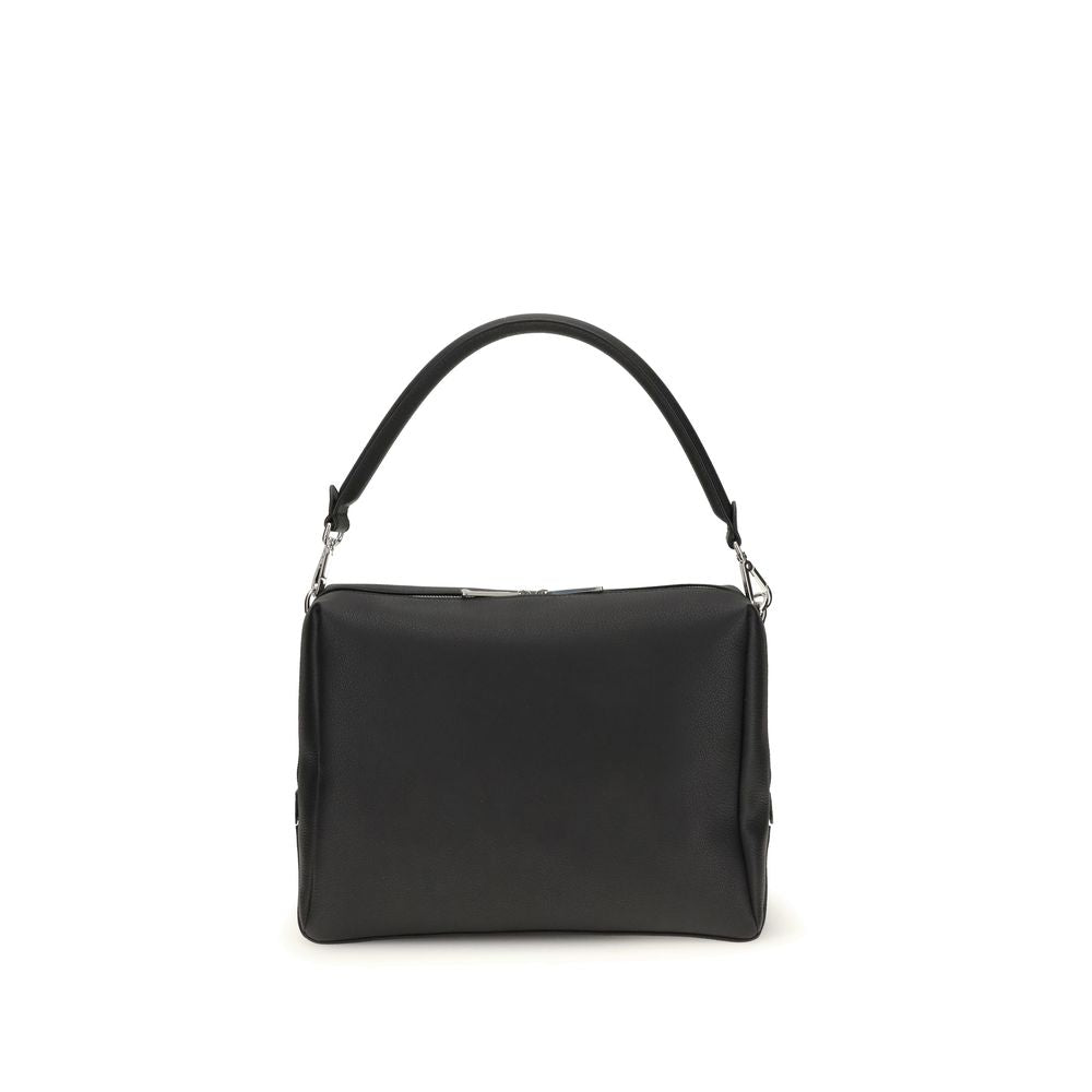 Fendi Black Calf Leather Bos Taurus Shoulder Bag with FF metal accents and palladium hardware.
