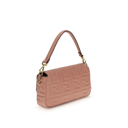 Fendi Multicolor Calf Leather Bos Taurus Shoulder Bag with embossed FF motif, pink hue, and gold-finish hardware, AW25 collection.