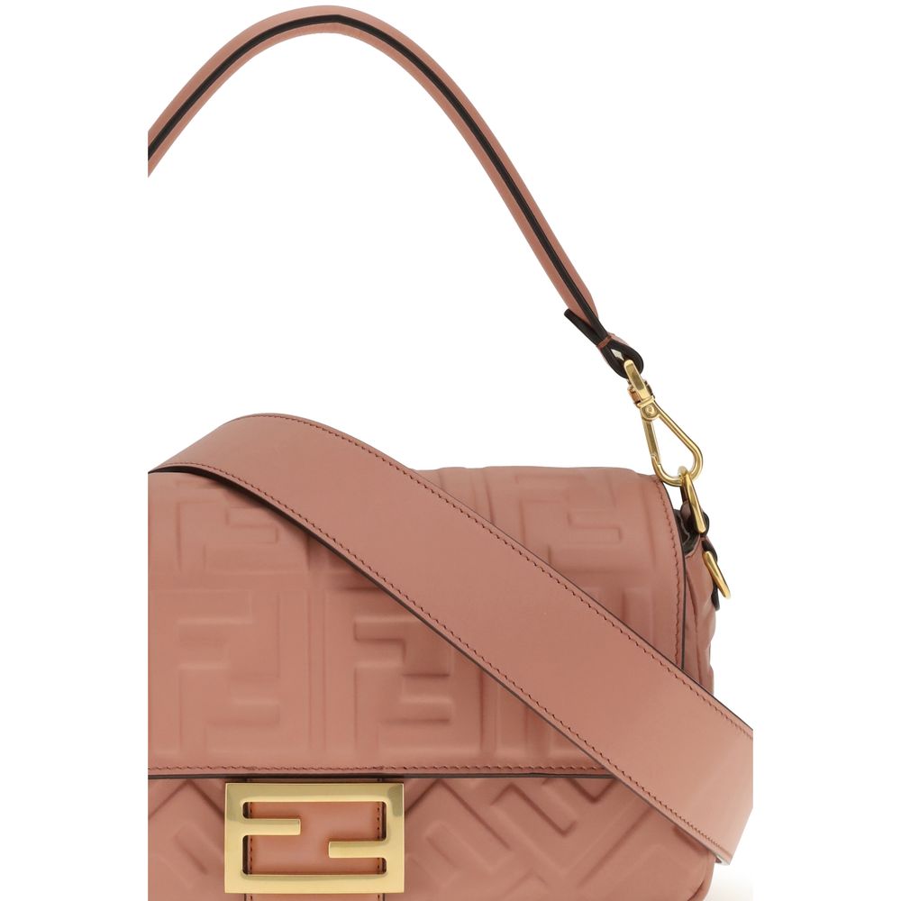 Fendi Multicolor Calf Leather Bos Taurus Shoulder Bag with embossed FF motif and gold hardware, showcasing pink tone and elegant design.