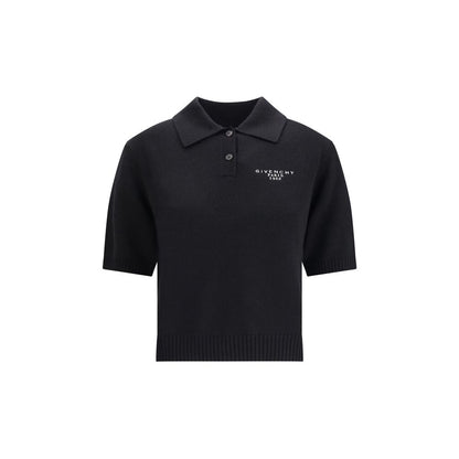 Givenchy Black Wool Polo Shirt with embroidered logo, short sleeves, and ribbed cuffs, crafted from wool and cashmere for AW25 season.