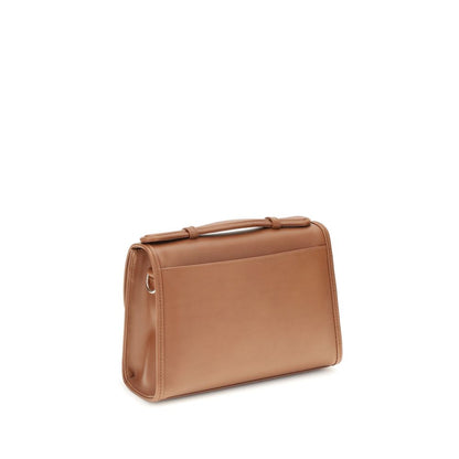 Gabriela Hearst Brown Leather Shoulder Bag with top handle and crossbody strap, featuring outside pocket and card slots.