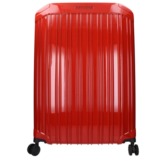 Piquadro Red Polycarbonate Luggage And Travel with TSA closure, vintage effect, features front, side, back logos.