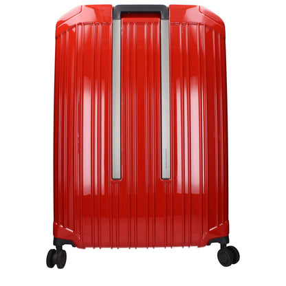 Piquadro Red Polycarbonate Luggage And Travel trolley with TSA closure and vintage effect, featuring front, side, and back logos.