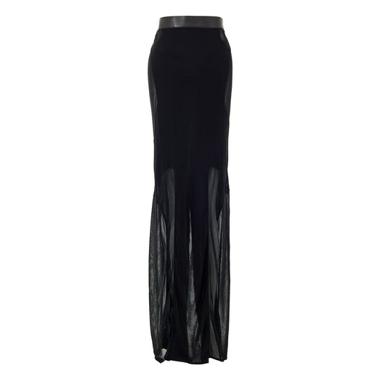 Tom Ford Black Viscose Long Skirt with sheer organza-effect, leather waistband, and maxi slit.