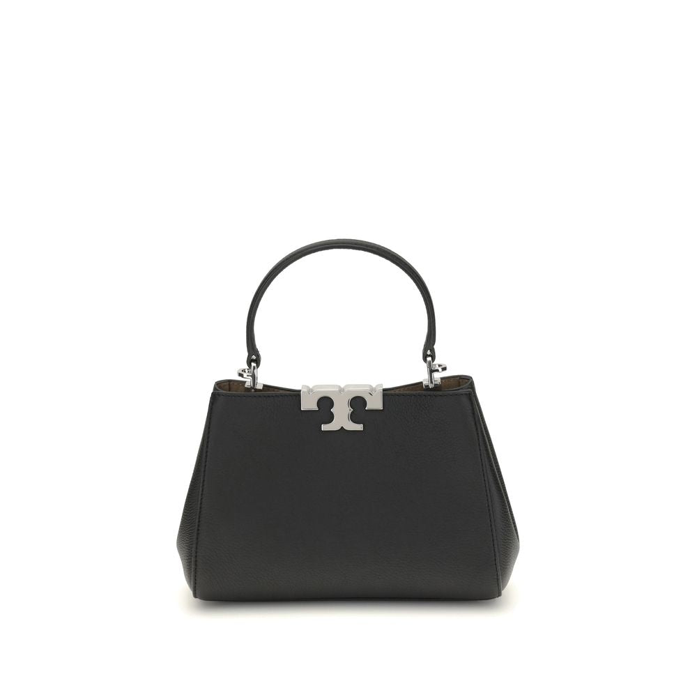 Tory Burch Black Calf Leather Bos Taurus Handbag mini satchel with top handle and magnetic closure, ideal for versatile wear.