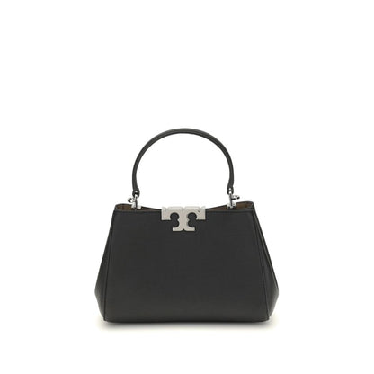 Tory Burch Black Calf Leather Bos Taurus Handbag mini satchel with top handle and magnetic closure, ideal for versatile wear.