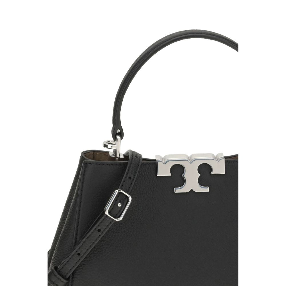 Tory Burch Black Calf Leather Bos Taurus Handbag, Eleanor Mini Satchel with top handle and adjustable strap