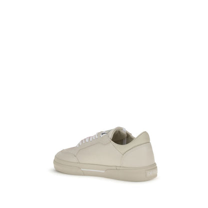 Off-White Beige Leather Low Top Sneakers with vulcanized sole and Arrow motif.