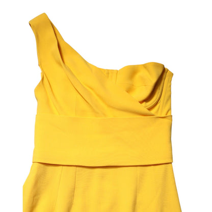 Dolce & Gabbana Yellow One Shoulder Side Slit Sheath Dress featuring sleek design and elegant silhouette