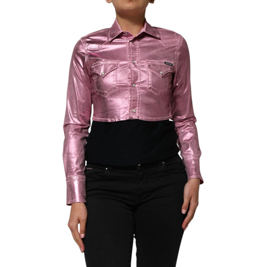 Dolce & Gabbana Pink Cotton Stretch Collared Cropped Jacket, sleek design, perfect fit, versatile for chic styling.