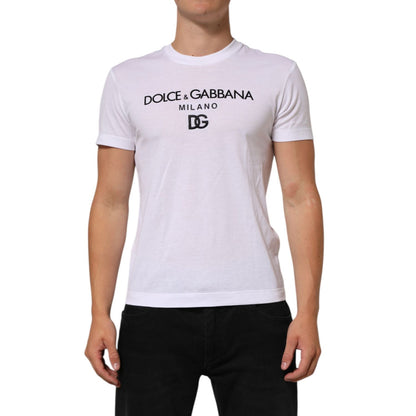 Dolce & Gabbana White Logo Print Cotton Men Crew Neck T-shirt
