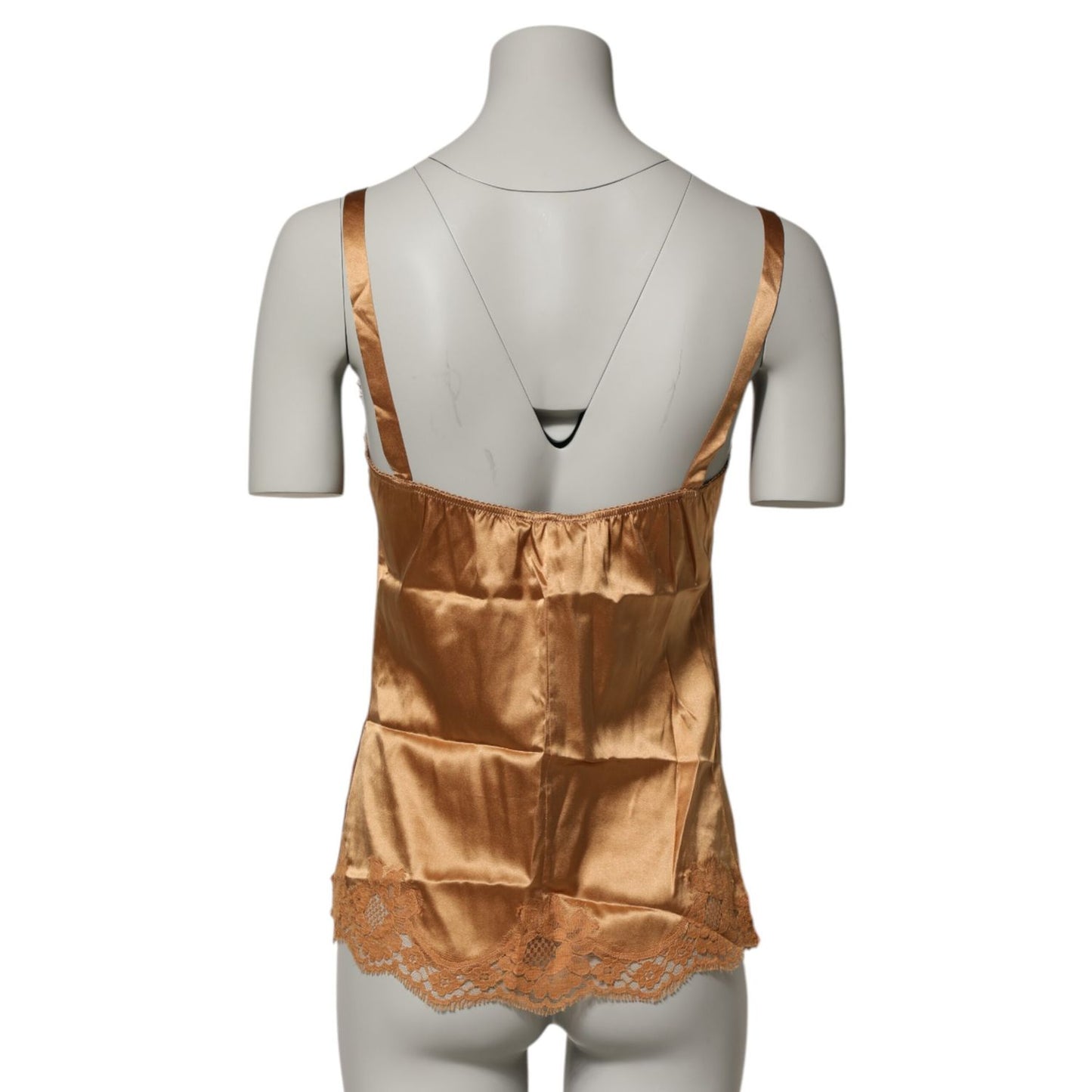 Dolce & Gabbana Brown Floral Lace Silk Satin Tank Lingerie Underwear featuring a luxurious back view and delicate lace detailing.